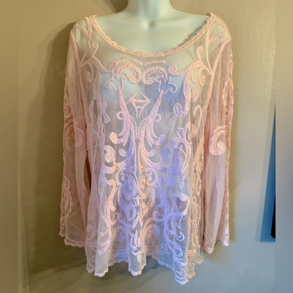 🌸EXPRESS🌸 EMBROIDERED FLORAL LACE MEASH LONG SLEEVE PULLOVER TUNIC TOP NWOT🩰 - Picture 2 of 16